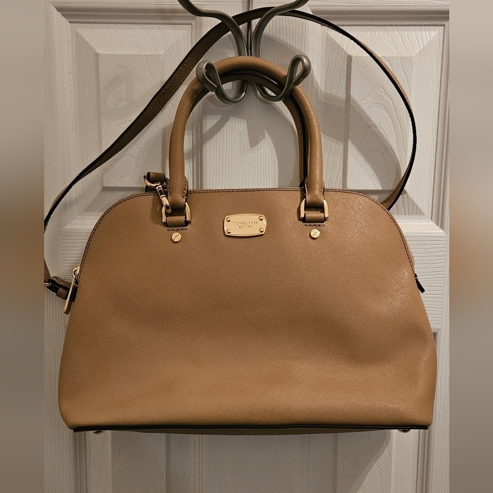Michael Kors Cindy Dome Tan Leather Satchel-Crossbody